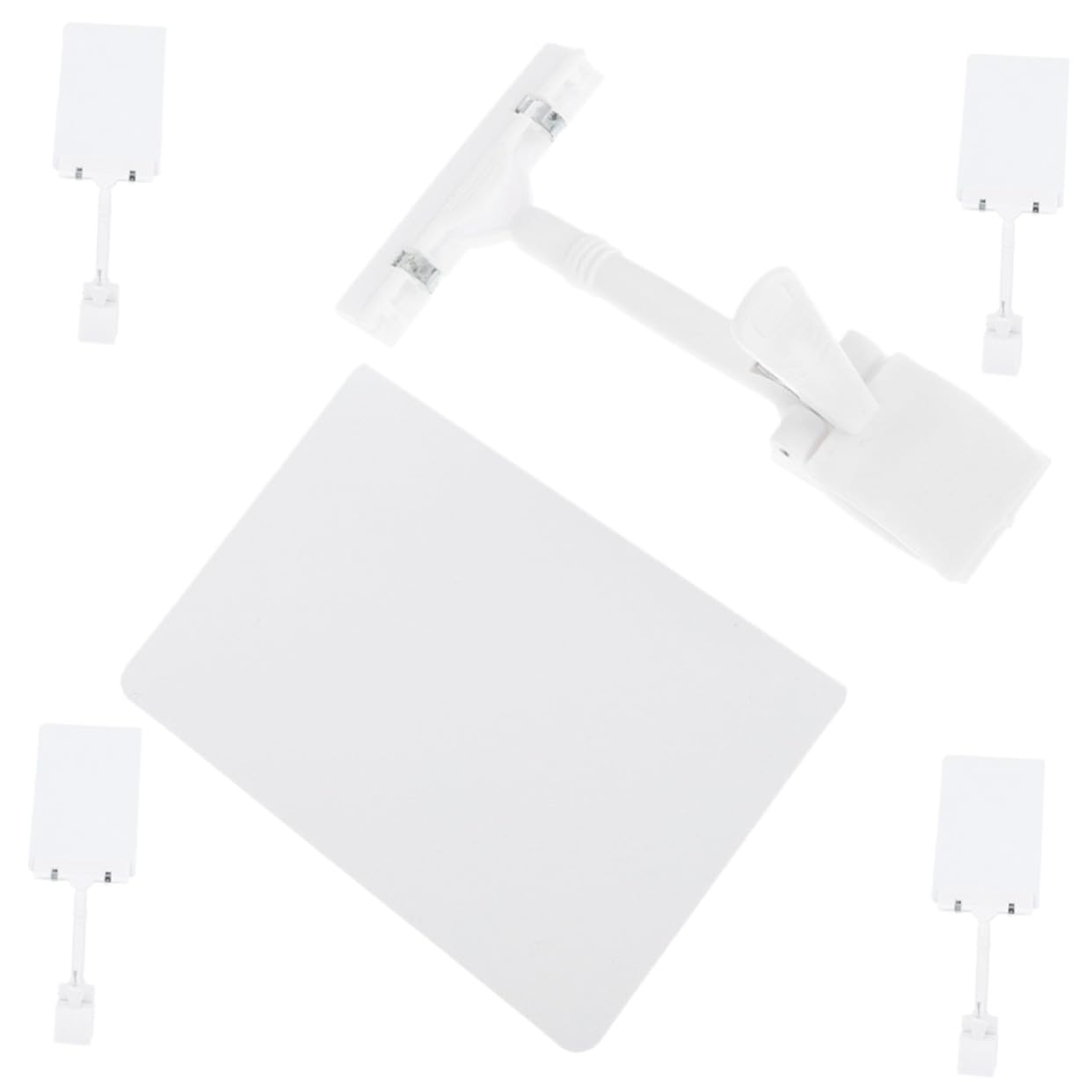 PLAFOPE 5pcs Waterproof PVC Price Tag Holders White Thumb Clips, Adjustable Store Sign Stands for Fruit Market and Supermarket Price Display, Vertical Advertising Display Sign Holders