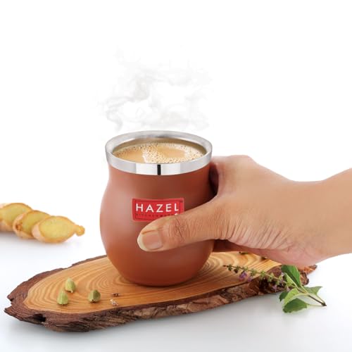 Image of HAZEL Double Wall Stainless Steel Kullad Glass | Matt Brown Finish Tea & Coffee Cup | 150 ML