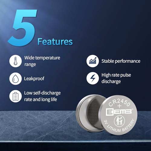 EEMB CR2450 Battery CR 2450 3v Lithium Coin Cell Batteries Long Lasting Power 650mAh for Car Key Fobs, Car Remote, Watches, Flameless Candles & Smart Devices (5 Pack)3