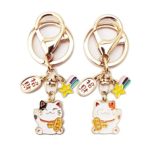Hoshisea 2 Pièces Porte-Clés Chat Porte-Bonheur, Pendentif Porte-Bonheur Chat, Porte-Clés Maneki Neko Style Japonais, pour Sacs à Main, Porte-Clés, Cadeaux (2 Styles) Cover