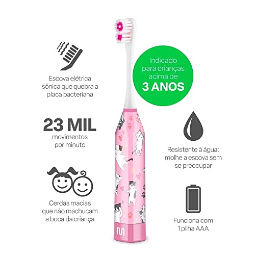 Escova Dental Elétrica Infantil - Kids Health Pro - Gatinho - Multi Saúde - HC155