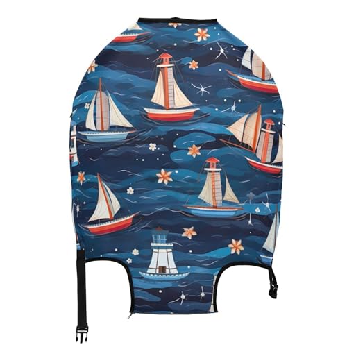 Joisal Suitcase Cover Cute Luggage Protector Sea Sailboats Blue Elastic Graphic Travel Accessories Suitcase Sleeve, XL, Fits 29-32 Inch Case2