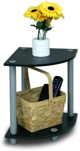 Furinno 2-Tier Corner Display Rack Bookcase Shelving Unit, Black/Grey