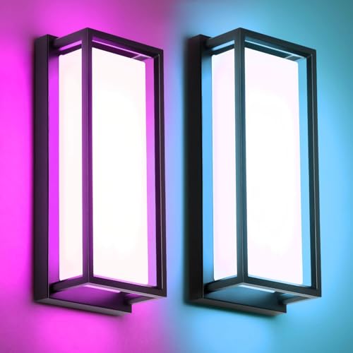 Image of SHIMR Outdoor Wall Lights, Porch Lights RGBCW Outdoor Light Fixture, Color Changing Exterior Sconce Waterproof Antirust 2 Pack [ETL Listed]