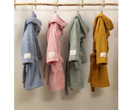 PandaHome L & G Bademantel Kinder, Kinderbademantel für Jungen und Mädchen aus 100% Baumwolle, Morgenmantel mit Kapuze, Schnelltrocknend Weich Saugstark Bademäntel 400 g/m² (Rosa, 5-6 Jahre)