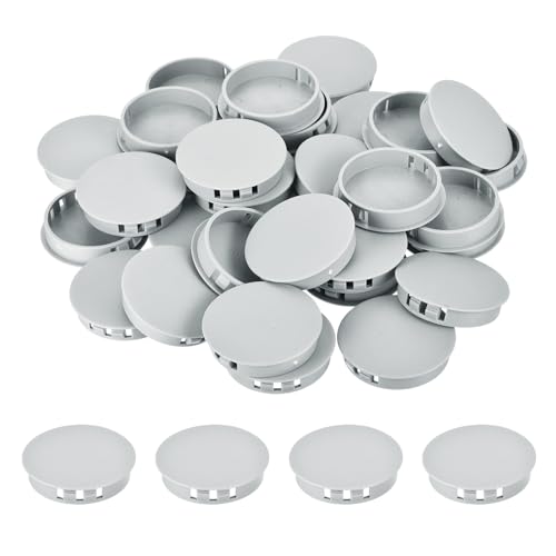 Image of MECCANIXITY 64PCS 50mm(2 inch) Light Gray Plastic Hole Plugs, Flush Type Panel Hole Plugs Insert End Caps for Locking Hole Tubes Furniture Cabinet