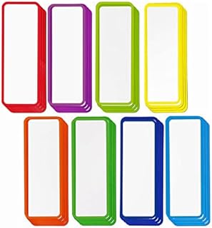 32pcs Magnetic Dry Erase Labels, Reusable Name Tags Magnets for Students Classroom, 8 Color Magnetic Name Plate for Whiteboard Locker Toolbox Refrigerator Shelving School Bus 4" x 2" Each