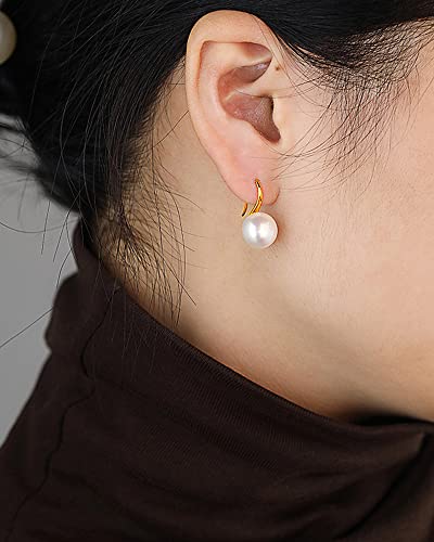 Karlota Womens Nickel Free S999 Sterling Silver Dangling Hook Gold Freshwater Pearl Dangle Drop Earrings Hoops Girls Sensitive Ears (Gold) #TOP4
