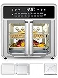 Air Fryer Toaster Oven Combo,15.8Qt Small Countertop French Door Oven,18 Presets & 1 Preheat & Light, Airfryer Basket,Wire Rack,Baking Pan,Crumb Tray,Compact Design,Stainless Steel