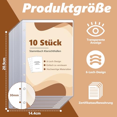 10 Stück 14.4cm * 20.9cm Stammbuchhüllen Standesamtformat 6 Loch Stammbuch Klarsichthüllen Stammbuch Hochzeit Hüllen Für Standesamt Dokumente Aufbewahrung Von Papier Urkunden (10)