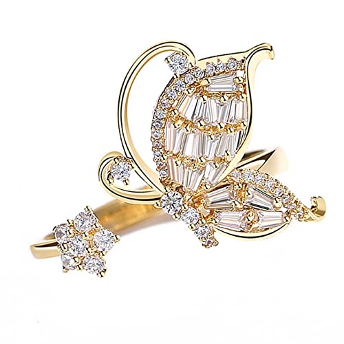 vergoldeter Schmetterling ring-Verstellbarer Zirkonia ring-mit offenem Ring für Frauen und vergoldeter ring-schmetterlings ring, Mädchen Jubiläum Ehering Ringe Schmuck Modegeschenk Cover