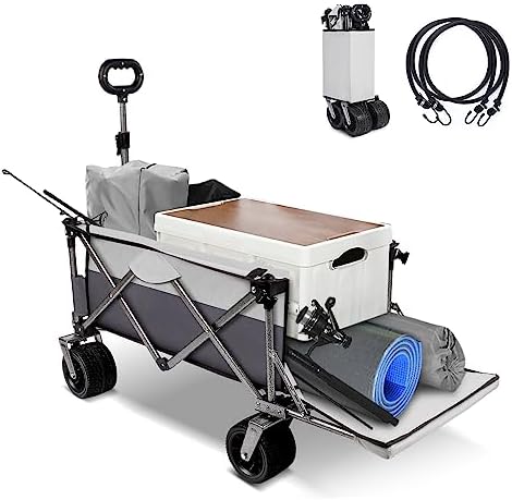 Vidoya Heavy Duty Folding Wagon Collapsible Beach Wagon Cart with Foldable Tailgate All-Terrain Wider Wheels Large Capacity for Pet Camping Garden Shopping Sports