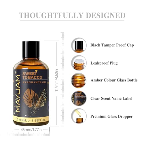 MAYJAM 100ML/3.38FL.OZ Sweet Tobacco Fragrance Oils with Glass Dropper, Essential Oils for Diffusers for Home, Long Lasting Scented Oils for Diffusers Soap Candle Making