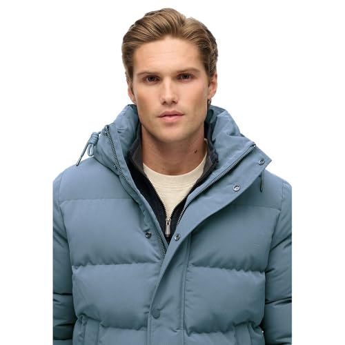 Superdry Para Homem. M5011743A Casaco Everest Curto Com Capuz Puffer Azul (M), Casual, PoliéSter - 2