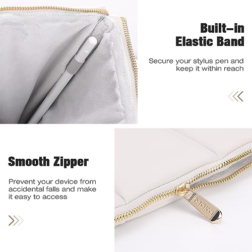 MoKo 12.9-13 Zoll Tablet Tasche Hülle Kompatibel mit Zoll, Puffy PU Leder Tablet Schutzhülle mit Integriertem Gummiband, Gequiltete Tablet Hülle, Weiss