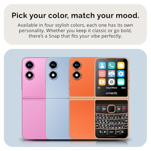 Unnecto Snap | Dual SIM | 4G/LTE | Unlocked | QWERTY Keyboard | Flip Phone | Cloud OS | Pink