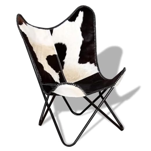 vidaXL Butterfly Sessel, Loungesessel mit Eisengestell, Relaxstuhl für Wohnzimmer, Schmetterling Stuhl, Vintage-Stil, Schwarz Weiß Echtes Kuhfell