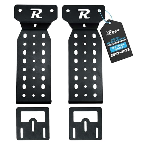 Rago Fabrication Bed Rail Accessories Compatible with 2007–2024 Toyota Tundra, USA-Made Steel Modular Accessory Mount, No Drill Installation - Bed Rail System Rail Mount (Pair)