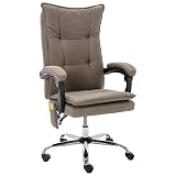 Alveth Sedia da ufficio ergonomica tortora con schienale massaggiante e funzione riscaldante, inclinabile da 95 a 150 gradi, regolabile in altezza, tessuto 100% poliestere, carico 110 kg