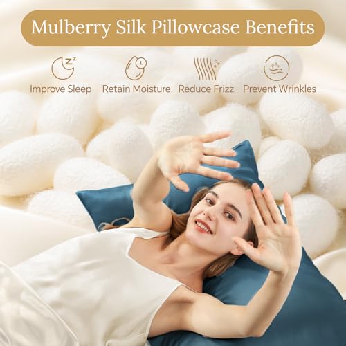 Image of INFIIXSO Silk Pillow Cases 2 Pack Standard Size, Ultra Smooth & Soft Mulberry Silk Pillow Case for Hair and Skin, Breathable Cooling Silk Pillowcase with Hidden Zipper (Bluesteel, 20x26 Inches)