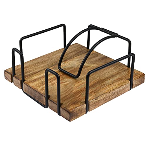 Tribello Farmhouse Napkin Holder For Kitchen, Flat Vintage Napkin Holder Rustic Sturdy Steel, Kitchen & Dining Room Décor, Wooden Base, With Weighted Arm #TOP5