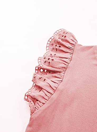 Blibean Girl Summer Tops Tween Girls Ruffle Sleeve Blouse Solid Color Casual Shirts Cute Clothes Preteen Kid Dressy Clothing Size 10-11 Years Old Pink #TOP7