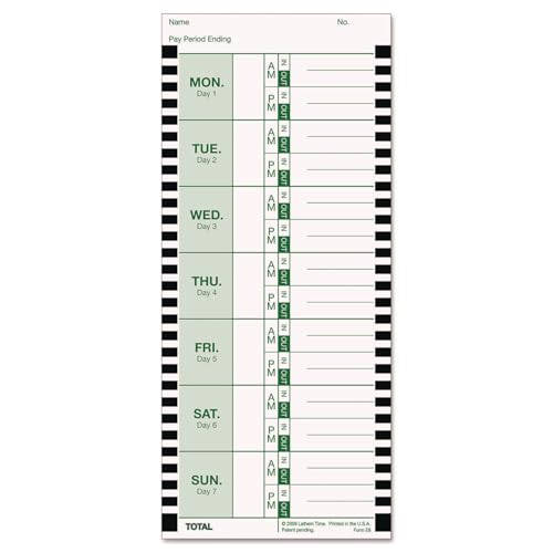 Lathem Weekly Employee Time Card Pack, 100 Count E8 Thermal Print Timesheets, Single Sided with Named Days for 2100HD 800P Clocks