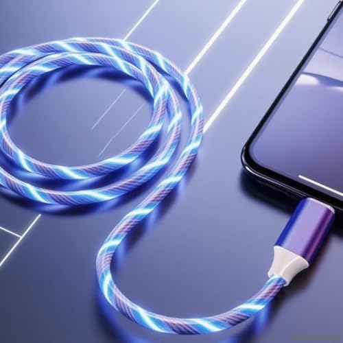 Image of USB Type C to Type C PD Fast Charging Cable Phone Charger High Data Speed Visible Light Up Blue Current Flowing for All USB C Device-39Inches Blue