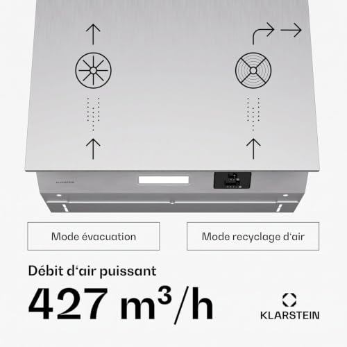 Klarstein Swift Square Hotte aspirante 60 cm Hotte encastrable 402 m³h Recyclage dairÉvacuation LED - vue 5