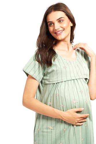 Image of AV2 Women Cotton Printed Maternity Nursing & Feeding Relaxed Fit Nighty -3146