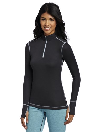 Hot Chillys Women's Geo Zip Tee, Black Heather, Medium