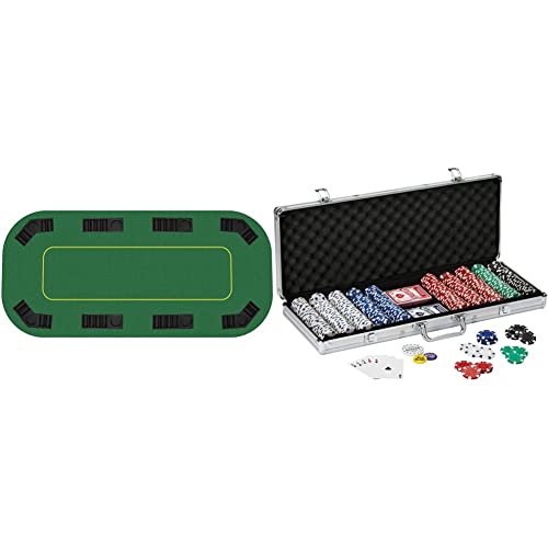 Trademark Texas Holdem Folding Poker Table Top & Fat Cat 11.5 Gram Texas Hold 'Em Claytec Poker Chip Set With Aluminum Case, 500 Striped Dice Chips #TOP6