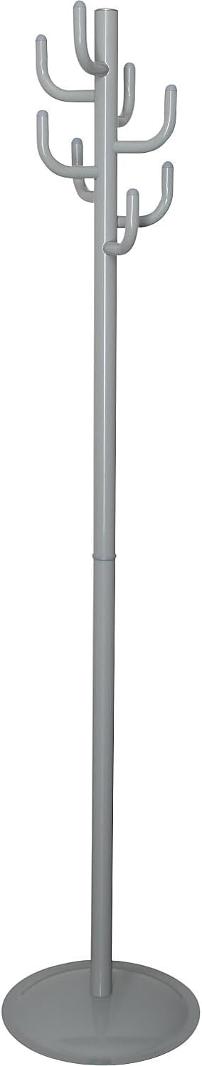MAUL MAULpolaris Lite Coat Rack 36.5 x 36.5 x 177 cm | Coat Stand with 8 Hooks | Elegant Hallway Coat Rack for Office, Reception Area | Sturdy Clothes Stand Made of Steel and Plastic | Grey
