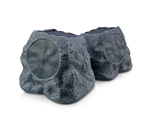 SOUND PRO SPS-4000-SL Bluetooth Solar Multi-Link Wireless Rock Speaker Pair, Gray Slate