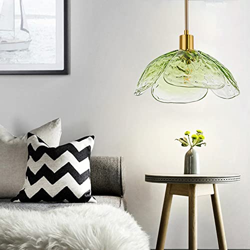 Savale Handmade Glass Pendant Light Fixtures Mid-Century Petal Shape Hanging Lights Creative Retro Flower Glass Pendant Ceiling Lighting For Bedroom Living Room Kitchen Island (Green) #TOP4