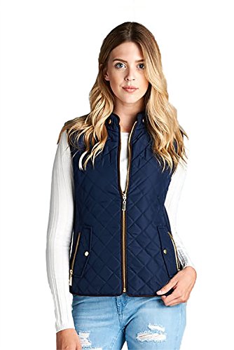 Active USA Quilted Padding Vest with Suede Piping Details Sizes from S to 3XL (Dark Navy-Large)