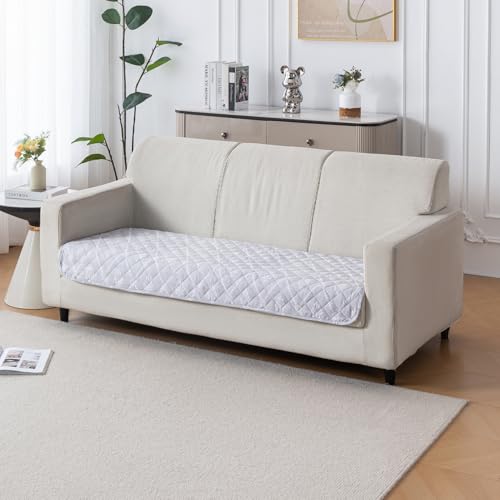 Image of House of Quirk 'Mughal Series' Printed Quilted Sofa Cover for 1 /2 /3 /4 Seater - Anti-Slip, Washable Couch Protector Slipcover (Three Seater, Grey Canvas, 80x180 cm)