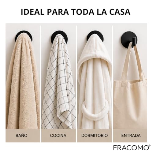 Miniatura 3 de Fracomo Pack 2 Ganchos Adhesivos Para Pared Colgadores Adhesivos Resistentes Adhesivo Facil De Usar Negro