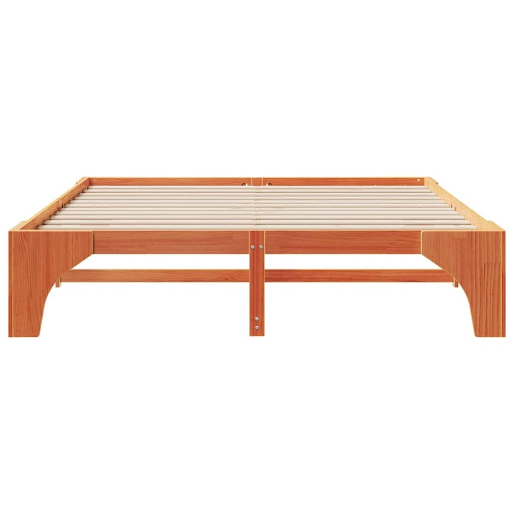Marco de Cama en el Suelo de Madera Maciza de Pino Marrón Estructura de Perfil Bajo Minimalista y Funcional para Dormitorio Moderno 4 Piezas de Ensamblaje Fácil y Uso