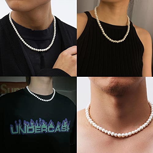 Pearl Necklace For Men,White Round Pearl Necklace Pearl Choker Necklace Fashion Jewelry Gifts For Women Men Teens (18Inches - 6Mm) #TOP3
