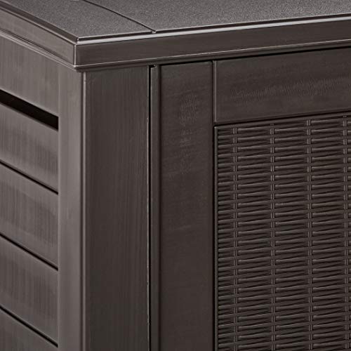 Rubbermaid Patio Chic Resin Weather Resistant Outdoor Storage Deck Box, 123 Gal., Black Oak