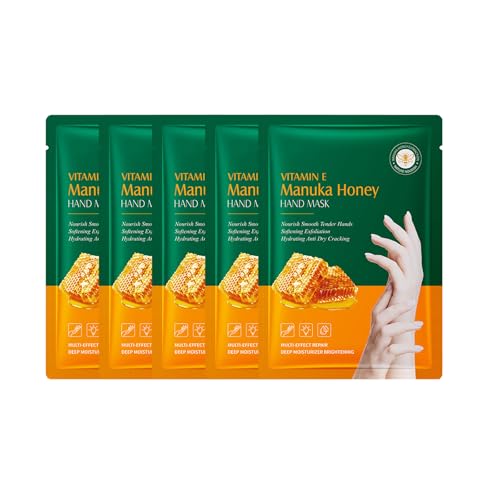 5PC Maschera per Mani Guanti Idratanti, Maschera mani alla vitamina E, Hand Mask, Nutre in Profondità la Pelle, Previene la Secchezza Cutanea, Illumina il Tono Della Pelle
