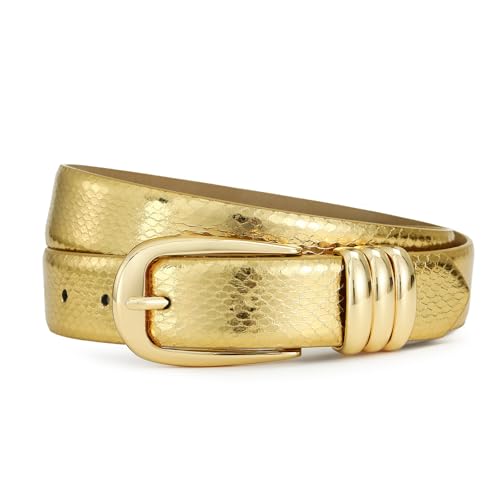Gold Belts for Women Stylish Leather Belt with Gold Buckle Elegant Dress Belt Women