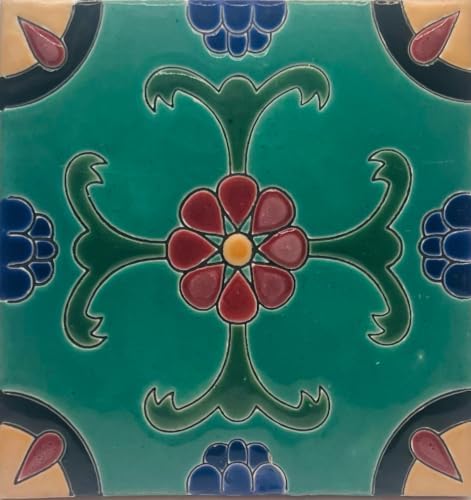 Handmade Ceramic High Relief Tile - Cuerda seca Technique 6"x6" - Unique Artisan Wall Art for Kitchen, Bathroom, and Home Decor Pack of 2 image 5