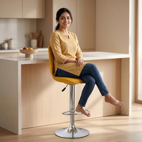Image of activa Rapid Bar Stool Chair with Height Adjustable Design, Padded Seat & Footrest | Modern Metal Counter Stool for Kitchen, Home, Bar & Cafe Seating | Durable Comfort Chair (Yellow, Set of 1)