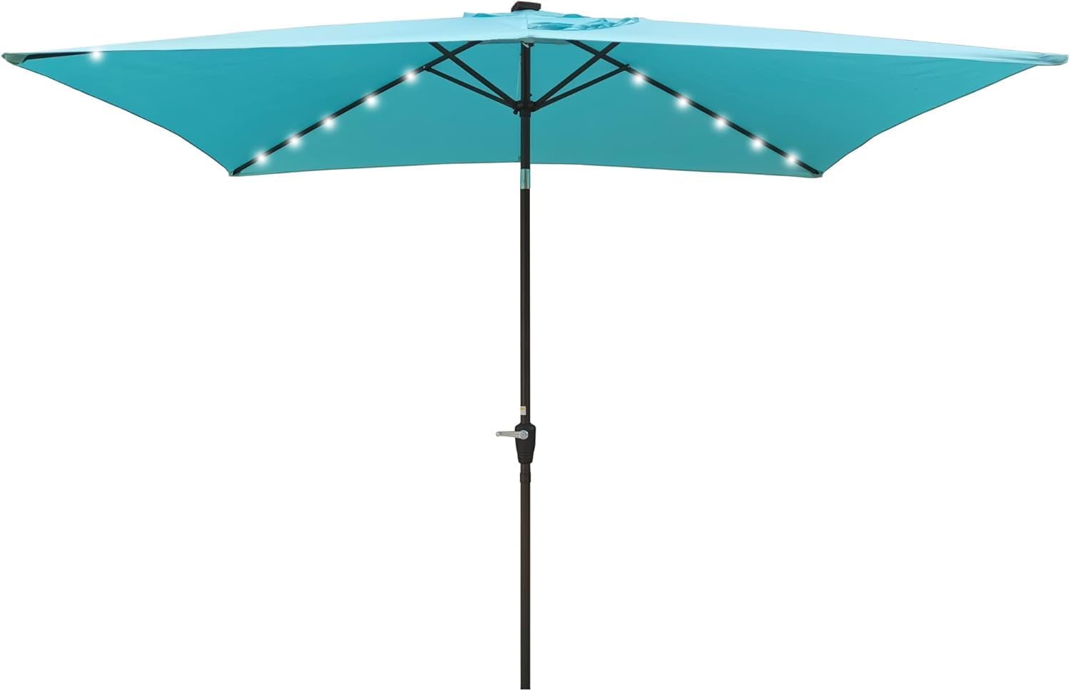 10x6.5ft Patio Umbrella, Rectangular Outdoor Table Umbrella with Solar Lights, Pool Deck Umbrella with Crank and Push Button Tilt, Market Umbrella with 6 Ribs for Backyard, Garden, Porch (Turquoise)