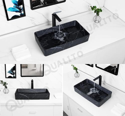 Image of QUALITO Designer Table Top Wash Basin for Bathroom, Living Room, Hall, Dinning Room | Big Size Ceramic Vessel Sink /Basin | Matt Finish Marble Vanity Basin (24x14x5 Inch, Livon)