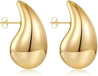 Chunky Gold Hoop Earrings for Women,Lightweight Waterdrop Earrings, Hollow Open Hoops Hypoallergenic Gold Plated Earrings Fashion Jewelry for Women Girls