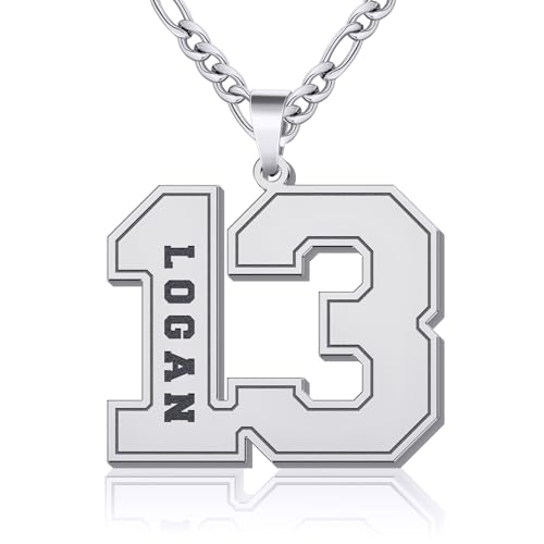 Yopicks Custom Number Necklace for Men,Football Baseball Athletes Jersey Numbers 00-99 with Name Charm Necklace and Stainless Steel Custom Chain, Personalized Jewelry Gift for Boyfriend Brother
