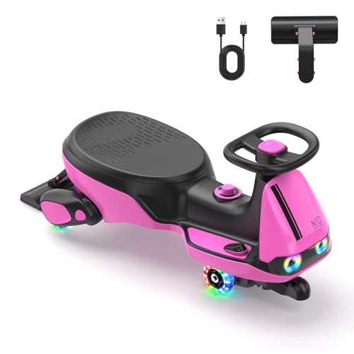 FanttikRide N10 Classic Electric Wiggle Car with Pedal, Type-C Rechargeable Battery, One-Click Detachable Mop, GlideWiz, Anti-Rollover, Flashing Wheels, Bluetooth, for Ages 3 and Up, 150 Lbs, Pink